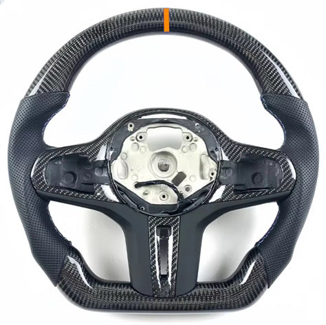 Carbon fiber steering wheel with carbon fiber and orange pinstripe